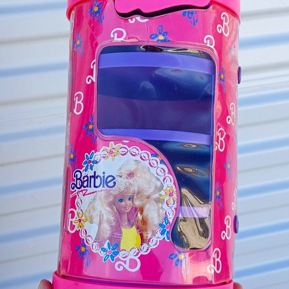 Vintage 1991 Barbie Purple and Pink Cylinder Shaped Clothing Case